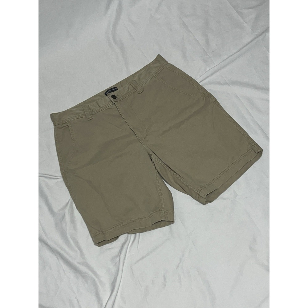 St John Bay Mens Brown Khaki Chino Flat Front Short Size 34 Cotton Blend Read